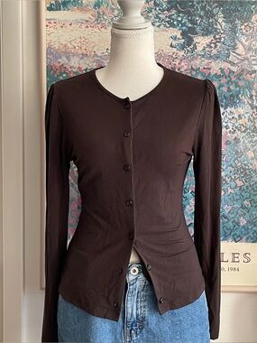 VTG The Limited Dark Brown Button Down Top Size Small Cardigan Fitted 90s Preppy